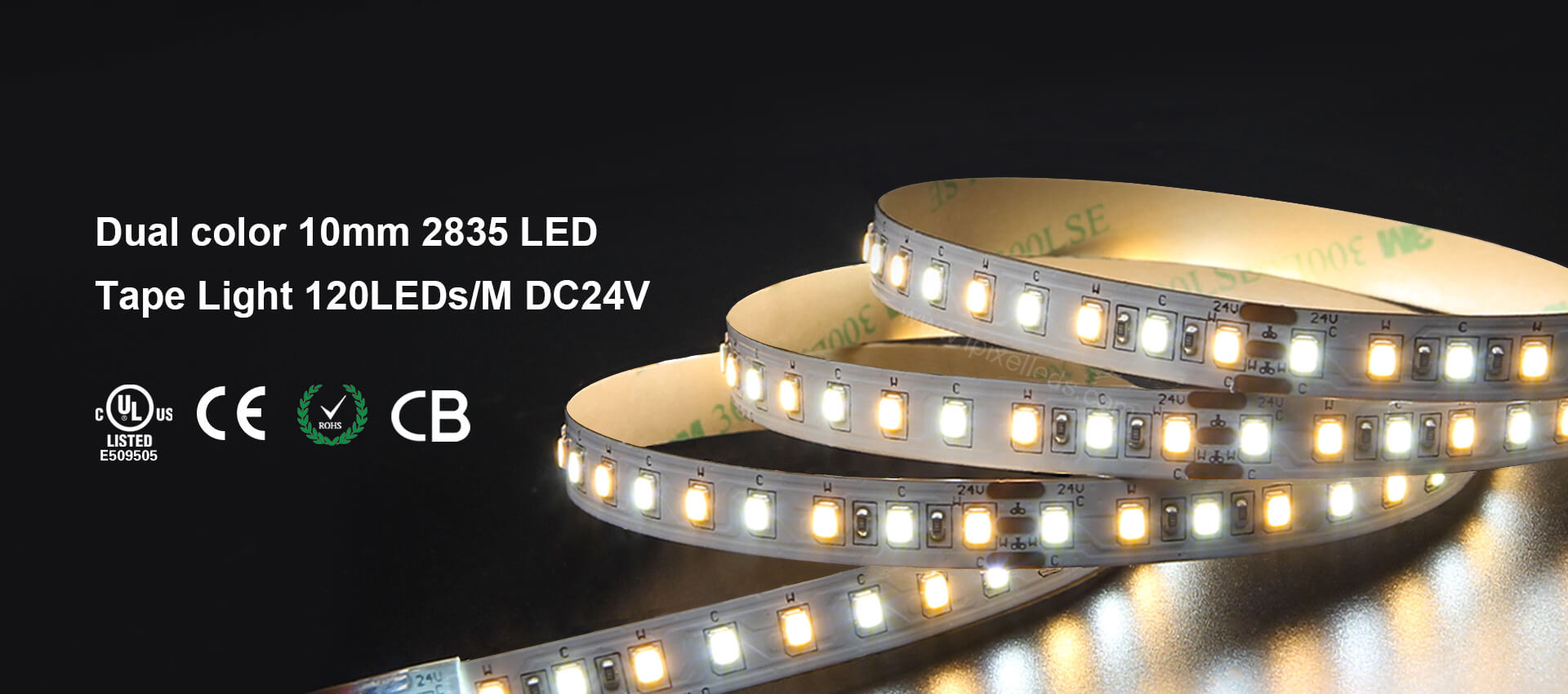 Dual color 10mm 2835 LEDTape Light 120LEDS/M DC24V